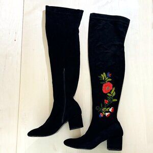 Patrizia Spring Step Mariachi Boots Over Knee Black Floral Sz 9.5/EU 40‎ Stretch